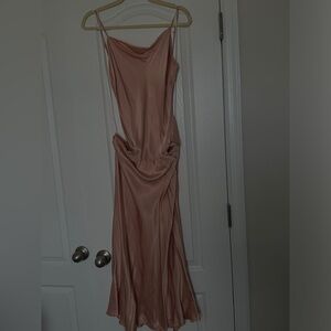 Satin peach midi dress with tie in the back